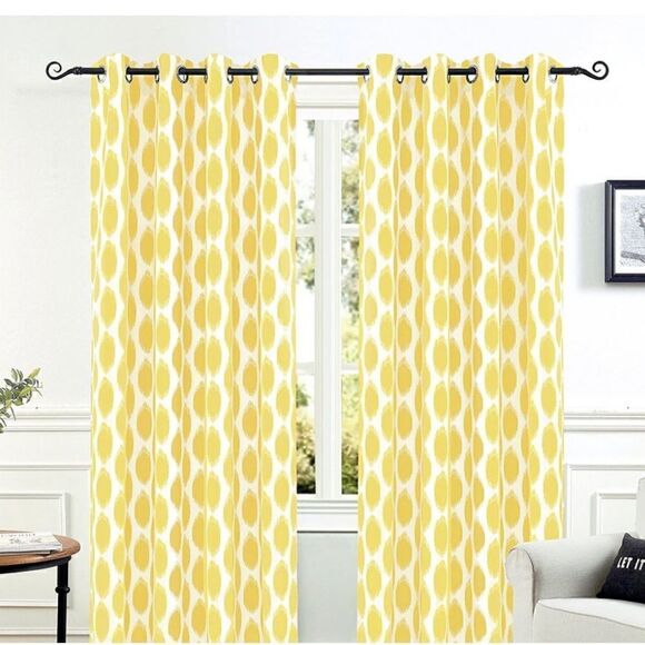 DriftAway Ikat Polka Dot Room Darkening Curtain Panel Pair 52"W x 96 "L Yellow - Picture 1 of 7